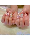 リボン×埋め尽くしネイル
