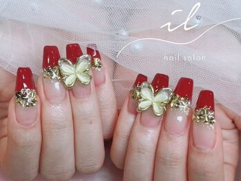 赤×ゴールド×和風ネイル