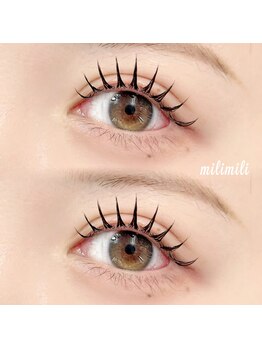 ミリミリ(milimili)の写真/ナチュラルにパッチリ！エクステやまつ毛パーマで流行の束まつ毛♪根元からパッチリ自然な仕上りで持続力◎