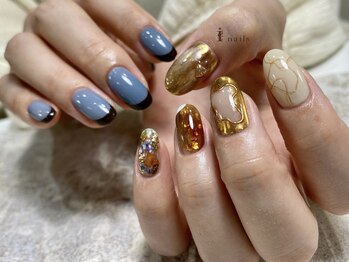 アイネイルズ 渋谷店(I nails)/アシメブラウンブルーフレンチ