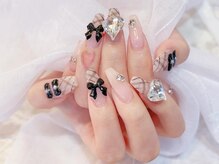 ネイルサロン デコール(NAIL SALON Decor)/黒リボンチェックリボンネイル