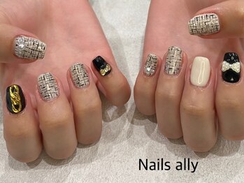 ネイルズアリー 立川店(Nails ally)/ツイード×チェーン×リボン×冬