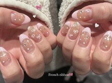 エマネイル プラス キハクヤ 梅田店(EmaNail+KIHAKUYA)/リボン×フレンチ