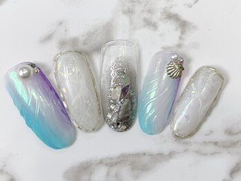 ラリュールネイル(L'Allure nail)/ブルーオーロラ夏ネイル¥8200