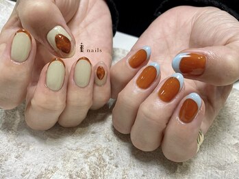 アイネイルズ 渋谷店(I nails)/アシメフレンチべっこうぷっくり
