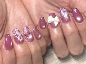 スワロンネイル 名古屋店(SWALLON NAIL)/インクフラワー×3Dリボン