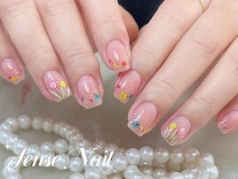 チークネイルミモザ押し花