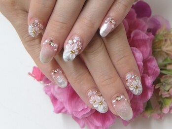 ネイルサロンミキ 横浜(MIKI)/ゴールド白和装3D花結婚式成人式