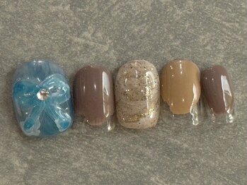 カラネイル 南森町店(calla nail)/リボン　ブラウン　ネイル