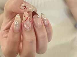 チェックネイル/ボルドー/秋