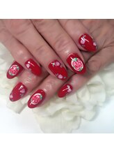 ネイルサロン エリア(AREA)/赤色　バラアート