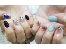 ネイル シスター(nail sister)/アシンメトリーフラワーネイル