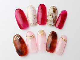 赤×べっ甲ネイル