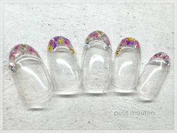 プチムトン 鶯谷店(petit mouton)/【押し花×ラメフレンチ】