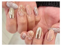 マニネイル 高の原店(mani nail)/ぷっくりフラワー×シルバー