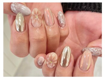 マニネイル 高の原店(mani nail)/ぷっくりフラワー×シルバー