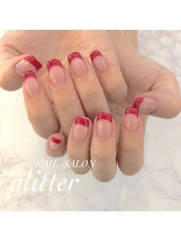 赤フレンチネイル