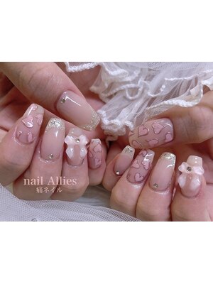 ネイルチップNo.78フレンチガーリー グレー リボン 執念深く ストーン  