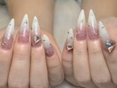 グラデーション×ビジューネイル