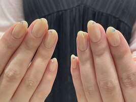 ベージュラメ×カラフルストーン