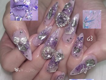 プリンセス(Princess)/ゴテゴテ紫ネイル12000円