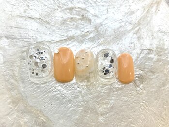 カラネイル 南森町店(calla nail)/ぷっくり×パステルオレンジ