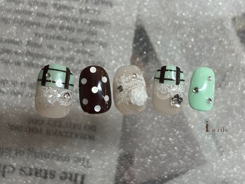 アイネイルズ 横浜EAST店(I-nails)/ミントグリーンレースネイル