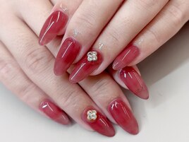 透け感ワインレッドネイル