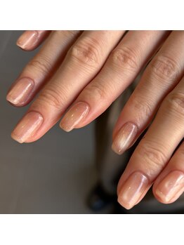 エムスラッシュ ネイル たまプラーザ(M.SLASH)/ピーチカラーキラキラネイル