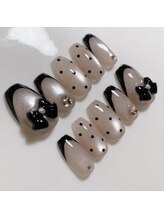 And Mirror nail salon/黒フレンチリボン
