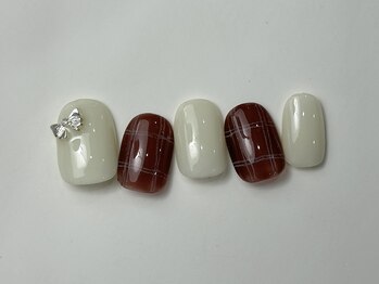 ネイルメゾン 天神店(NAIL MAISON)/ボルドーチェックリボン¥7000