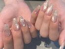 コーラルピンク×リボンネイル