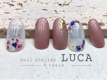 ネイルアトリエルカ(nail atelier LUCA)/W-27 大人押し花×ミラーネイル
