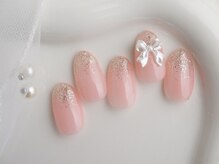 ホワイトネイル 難波店(WHITE NAIL)/爪先ラメ/立体リボン/キラキラ