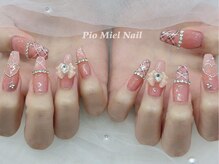 ピオミエルネイル 新宿(pio miel nail)/ピンク×ツイードビジューリボン
