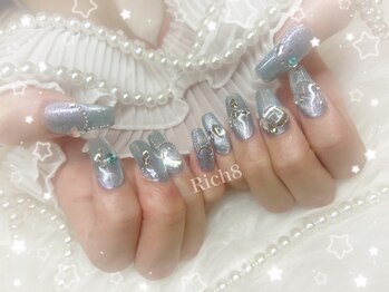 ネイルアンドまつげエクステ リッチエイト 原宿店(Rich8)/スカルプ☆水色マグネットネイル