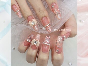 ピンク×ツイードビジューリボン