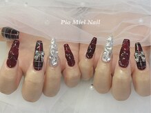 ピオミエルネイル 新宿(pio miel nail)/ボルドー×シルバー×リボン