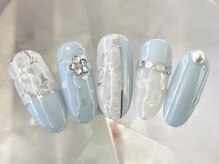 ラリュールネイル(L'Allure nail)/シフォンフラワーネイル￥9200