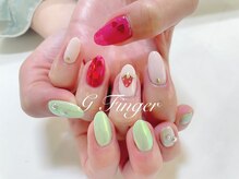 ジーフィンガー 大井町店(G Finger)/苺ネイルと新緑カラーのミラー♪