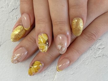 ディーネイル 池袋(D-nail)/【森】ひまわり×ニュアンス