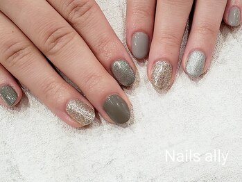 ネイルズアリー 立川店(Nails ally)/グリッター×ワンカラー