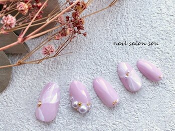 ソウ 難波店 nail salon Sou/リボン風nail