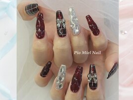 ボルドー×シルバー×リボン