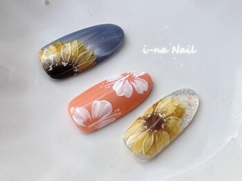 イーナネイル(i-na Nail)/ワンカラー+フラワーアート