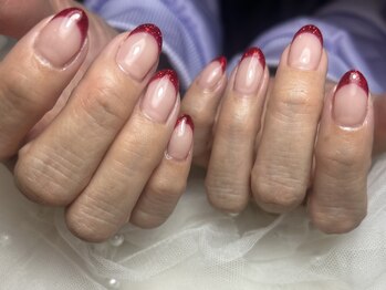 ジョアネイル(JOA Nail)/フレンチ/赤/ラメ/シンプル/冬