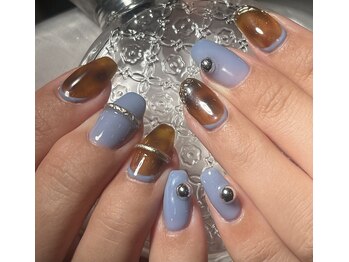 エムワイエスドットネイル(mys.nail)/べっこう×ブルーネイル
