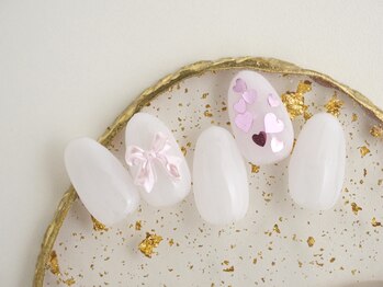 ホワイトネイル 難波店(WHITE NAIL)/大人ガーリー/ホログラム/リボン