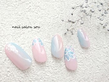 ソウ 難波店 nail salon Sou/縦グラフラワーnail