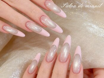サロン ド ミニュイ(Salon de Minuit)/ピンクフレンチマグネットネイル